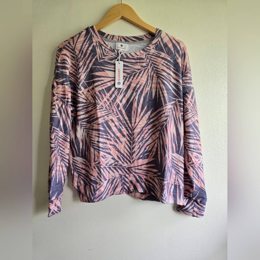 Sundry, Palms‎ Cozy Lightweight Pullover, Blue/Grey/Pink Peach, Size S - NWT! - Picture 13 of 16